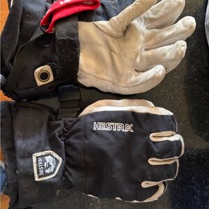 Hestra Black and Gray Leather Gloves